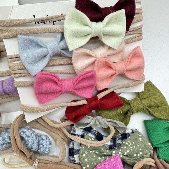 Huge Lot 65pc + Handmade Baby Toddler Headbeads Bows Clips Bonnets Floral Solid - Picture 6 of 15